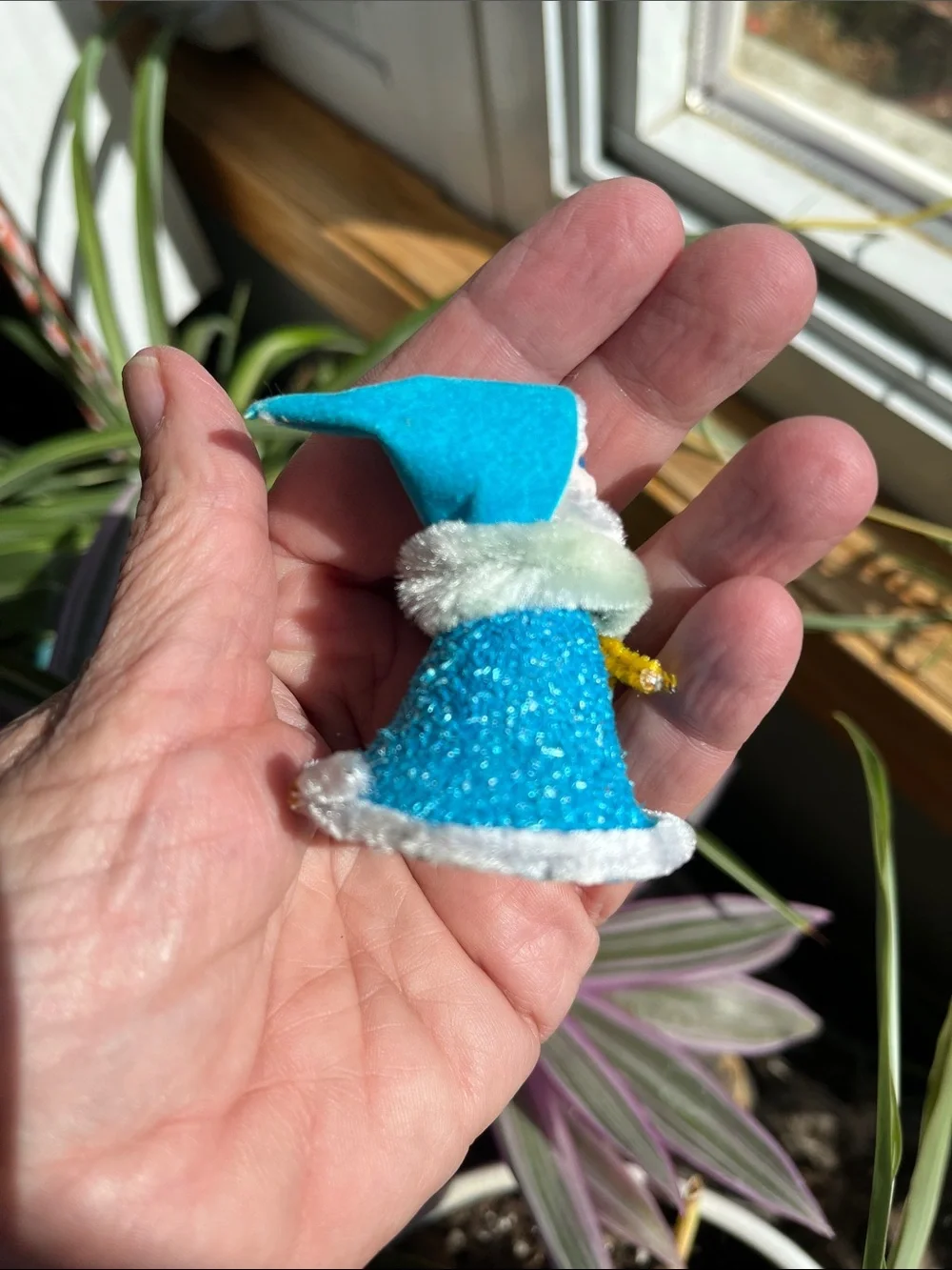 Vtg Putz Chenille Mica Blue Side Eye Pixie Elf Gnome Christmas Decor MCM